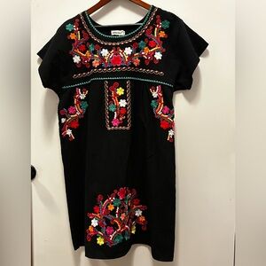 NWOT YZXDORWJ Women’s XXL Black Embroidered Floral Dress Multicolor
